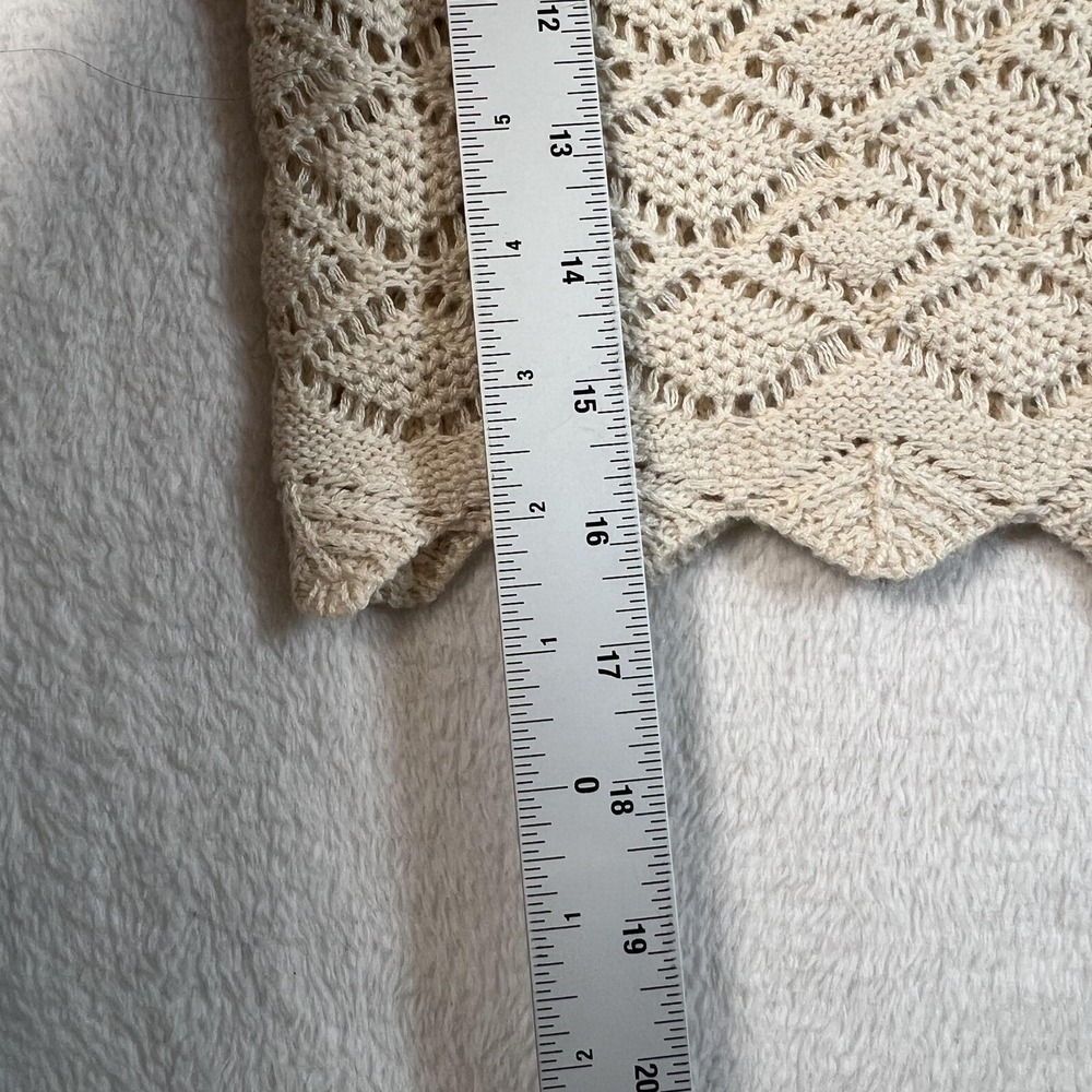 Vero Moda Sweater Vest Womens XS Beige Open Knit Crochet Boho Top Scallop Hem - Picture 4 of 6
